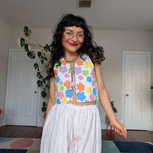 SOLD - Isabella Eve Apparel multi-coloured floral cropped vest top